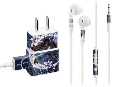 Gothic Moon with Bats and Flowers by Sarah Richter Phone Charger Skin